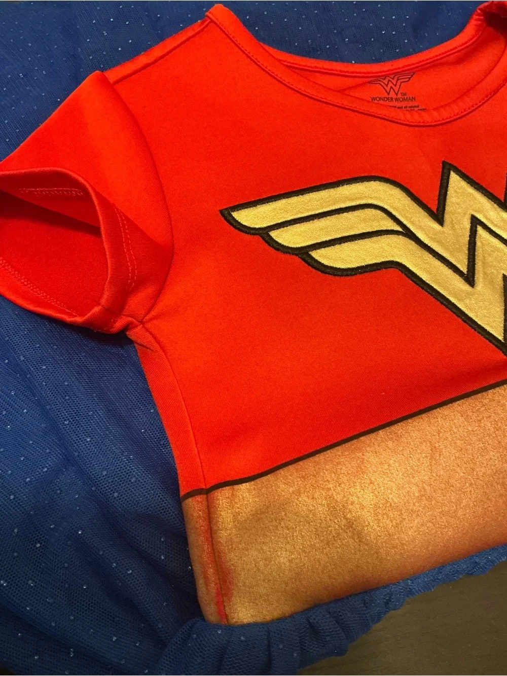 Girls Superhero Costume Dress in Red and Navy with Gold Emblem size 6/7